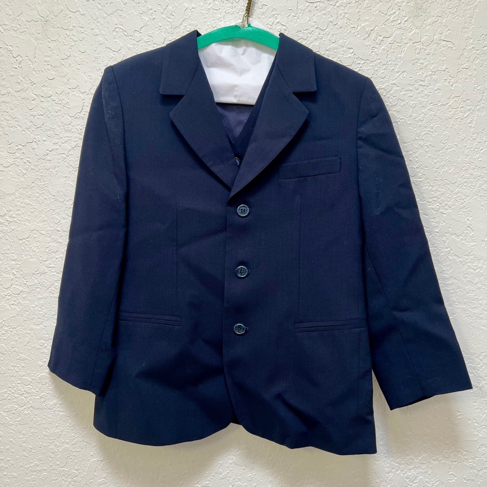 MAGIL Boys Navy Blue 100% Wool 2-Piece Blazer and Vest Set Made in‎ Italy Size 9